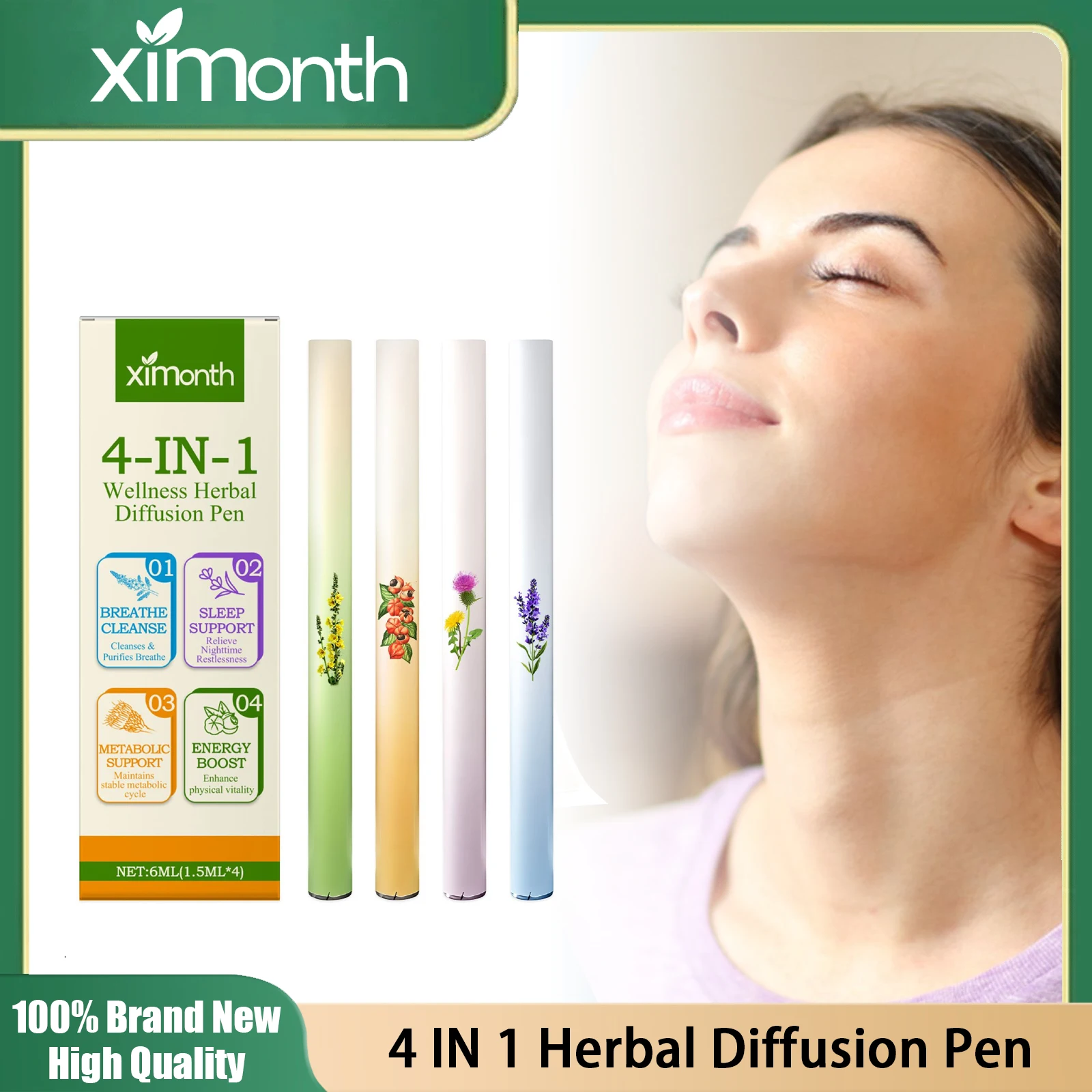 4 In 1 Natural Herbal Diffuser Pen Lung Cleanse Detox Inhaler Aromatherapy Anti Fatigue Stress Reduce Insomnia Improve Sleep Aid