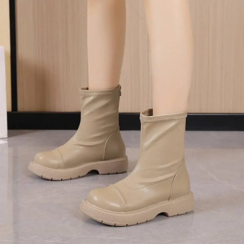 

NEW Boots Shoes Round Toe Luxury Designer Zipper Sexy Ankle Ladies Rubber Fashion English Style Casual Comfort Simple Size35-40