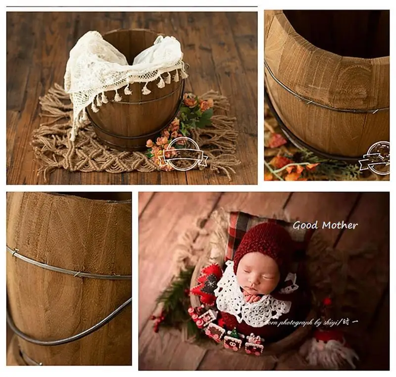 New upgraded old wooden barrel hand-made baby shooting auxiliary basket newborn photography props container