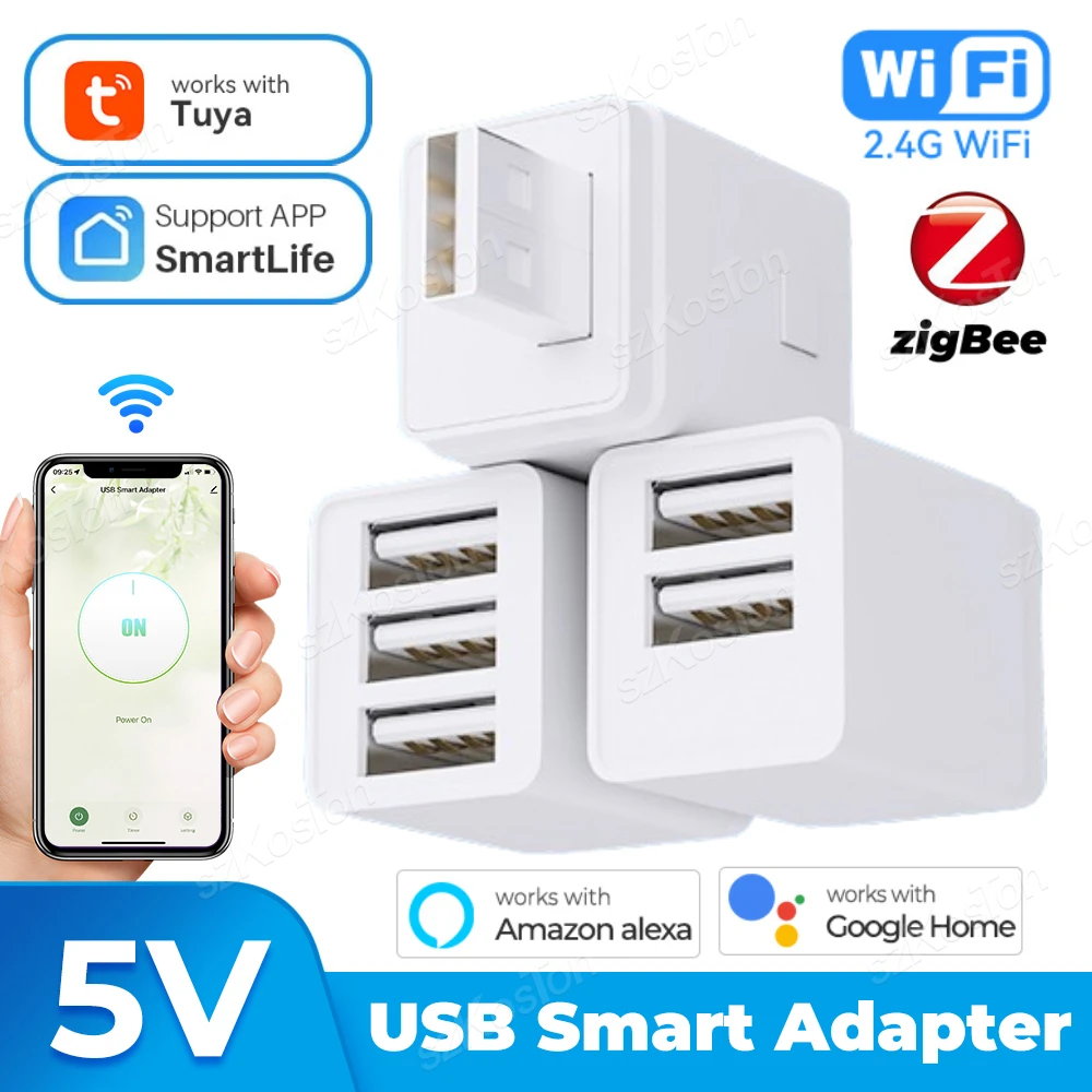 Tuya Smart WiFi Zigbee Micro Smart Adaptor 1-3 Gang Mini USB Power Adaptor Charging Plug Timing Voice Control for Alexa Google