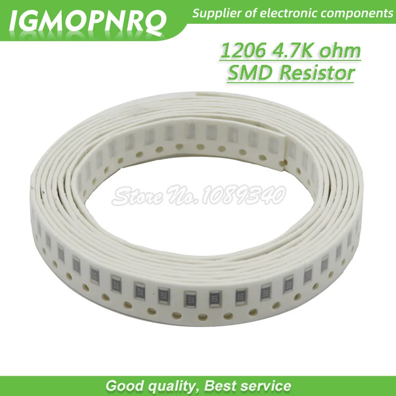 100 sztuk 1206 rezystor SMD 1% rezystancja 4.7K ohm rezystor chipowy 0.25W 1/4W 4K7 472 IGMOPNRQ