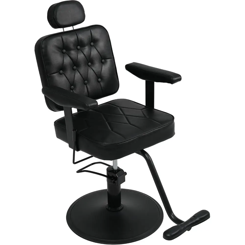 Adjustable 360° Swivel Barber Chair with Chrome Base for Hair Styling and Braiding, Durable and Comfortable for Home Salon Use (