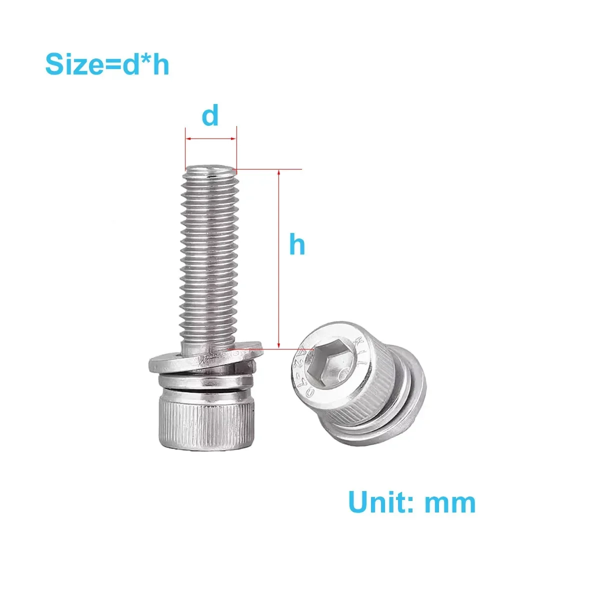 

304 Stainless Steel/Hexagonal Screw Cylindrical Head/Flat Spring Washer M2M2.5M3M4M5