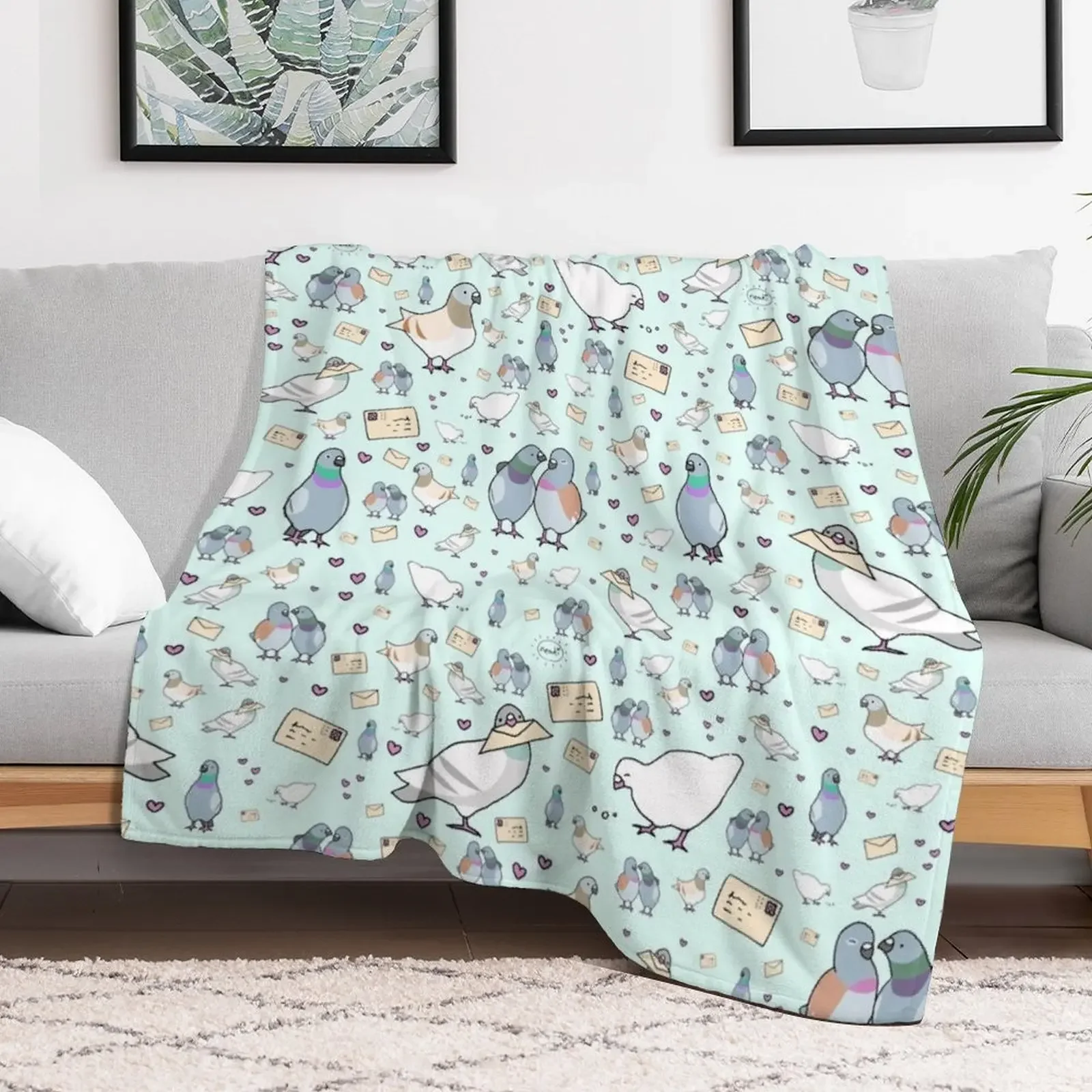 Pigeons Throw Blanket Faux Fur Soft Warm Blanket for Bed