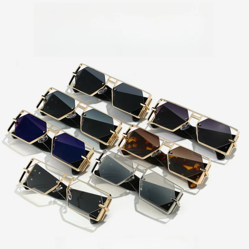 

목걸이 Popular Double Bridges Sunglasses Women Fashion Punk Square Candy Trendy Hollow Hexagon Lenses Double Beam Shades for Ladies