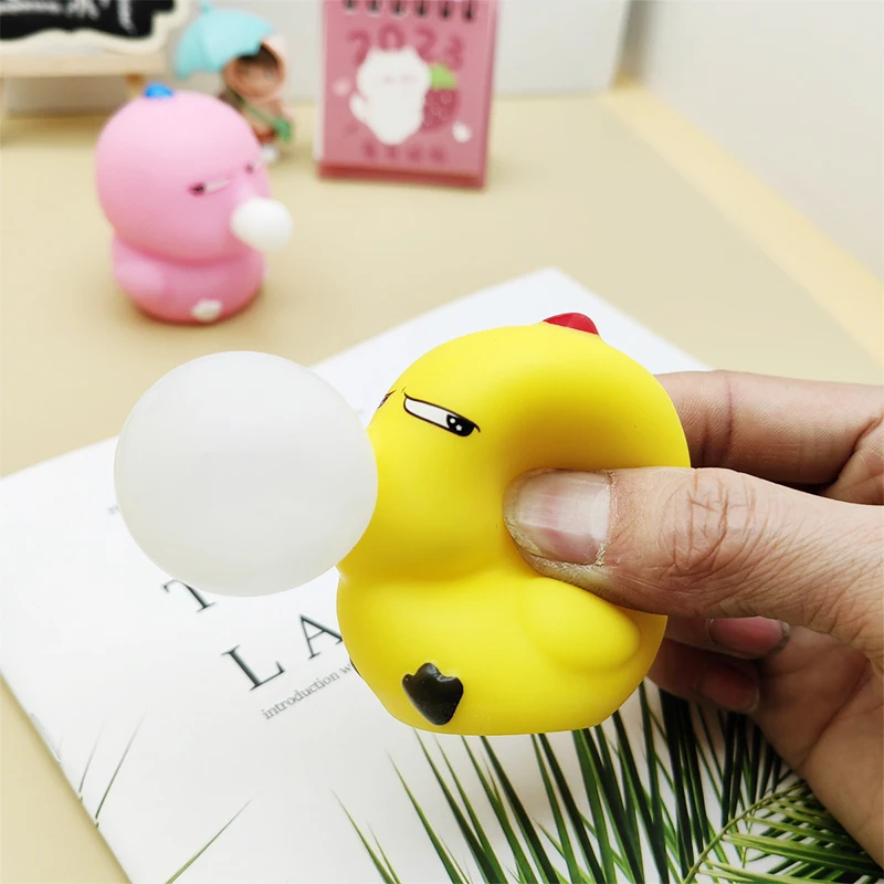 Creative Cartoon Spitting Bubble Squinty Duck Pinch Toys Cute Chicken Spitting Bubble Toys Children's Puzzle Holiday Gifts