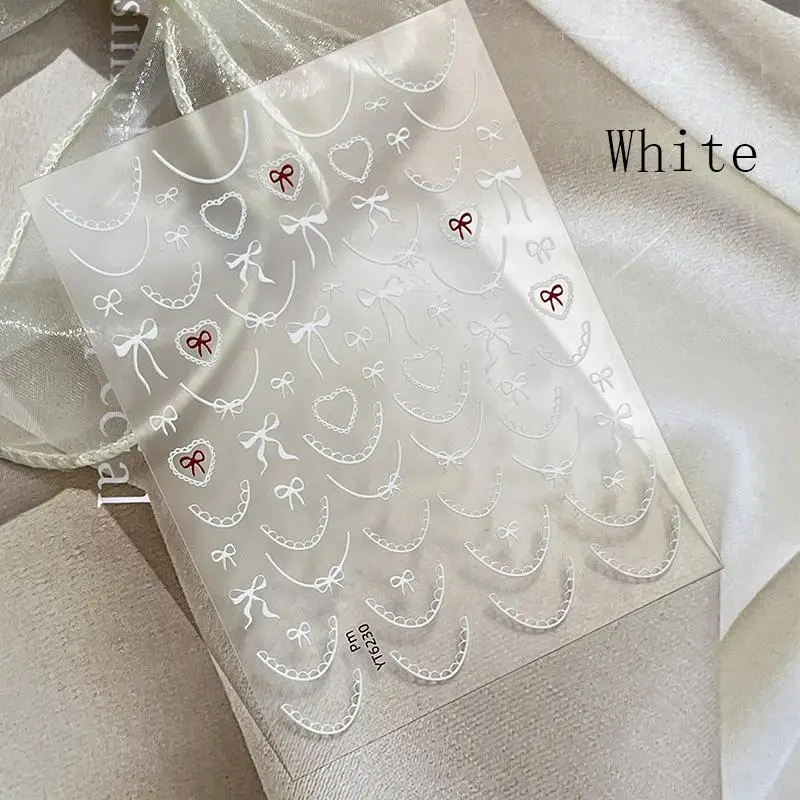 

3D Nails Stickers Love Heart Romantic 1 Sheet Nail Art Manicure Decal French Nail Stickers Bowknot