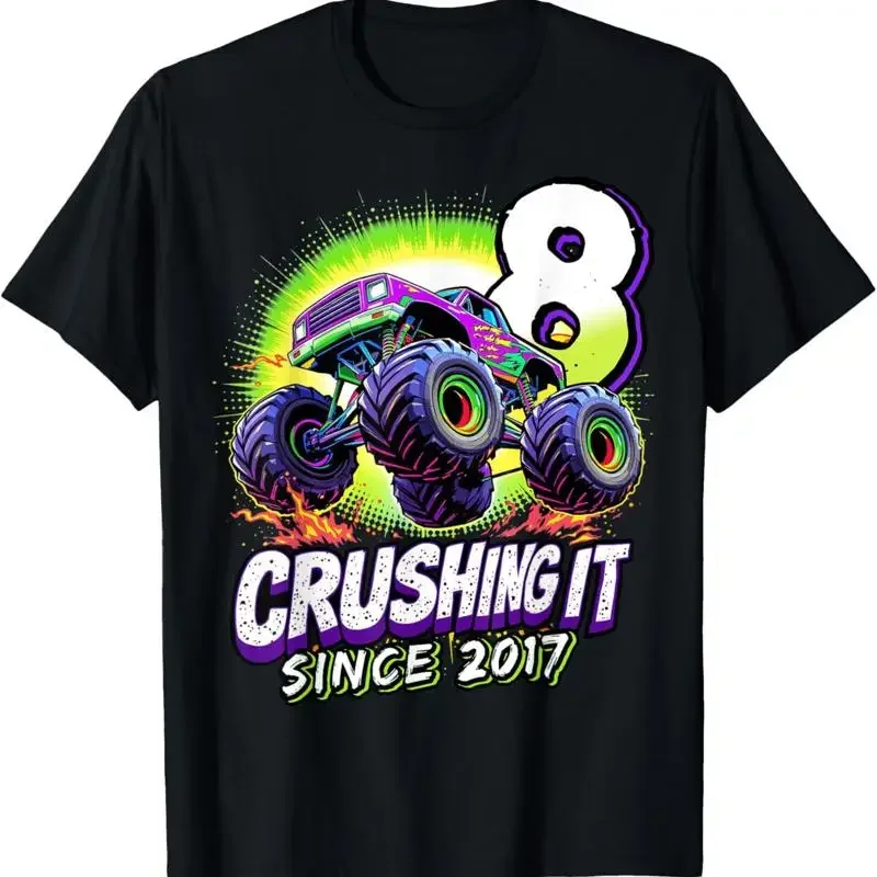 Birthday Monster Truck 8 Year Old Boys 8Th Party Born 2017 T Shirt