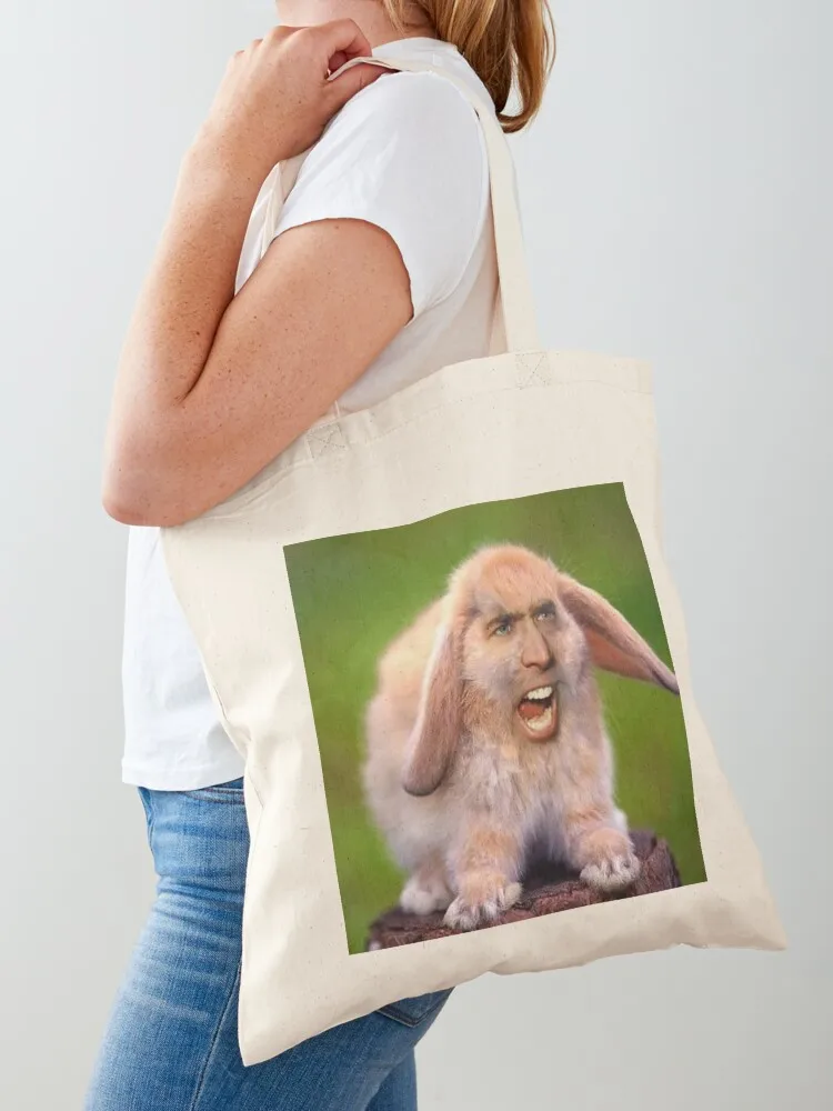 

Nicolas Cage Bunny Photoshop Tote Bag foldable reusable bag female bag Canvas for women shoping