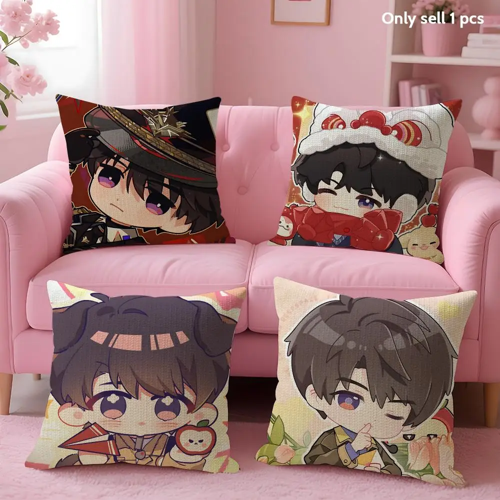 Love and Deepspace Caleb chibi Cushion Cover Natural Linen Organic Fabric Double-Sided Printing Sofa Home Decor Gift Pillow Case