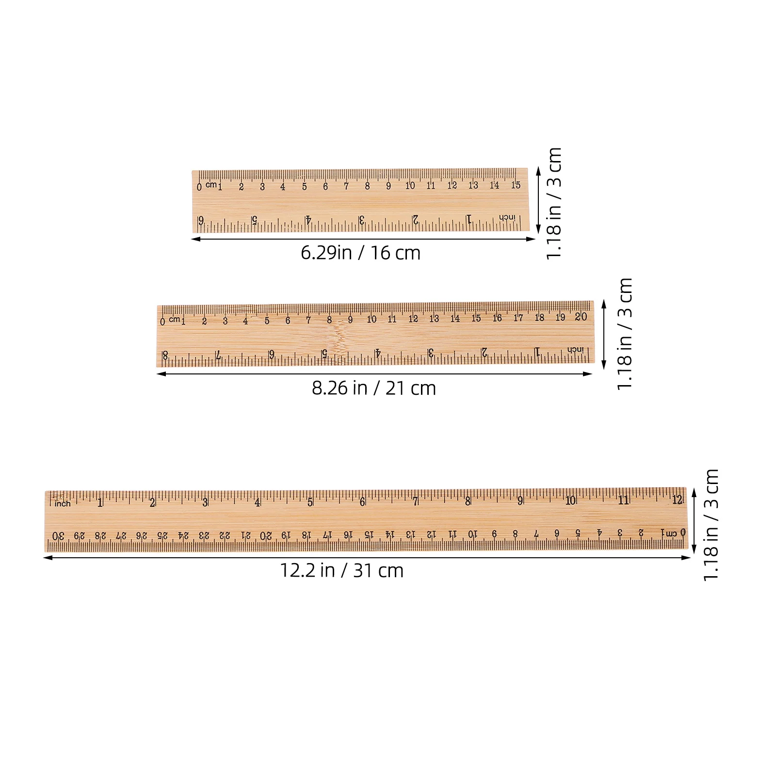 6Pcs Scale Rulers Made of Bamboo Strong Wear-Resistant Ruler for Studying Teaching Drawing Lightweight and Convenient
