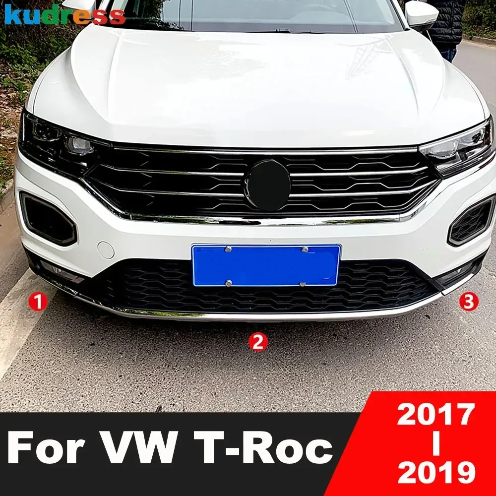 For Volkswagen VW T-Roc TROC 2017 2018 2019 Steel Car Front Bottom Bumper Cover Trim Racing Grille Lip Molding Strip Accessories