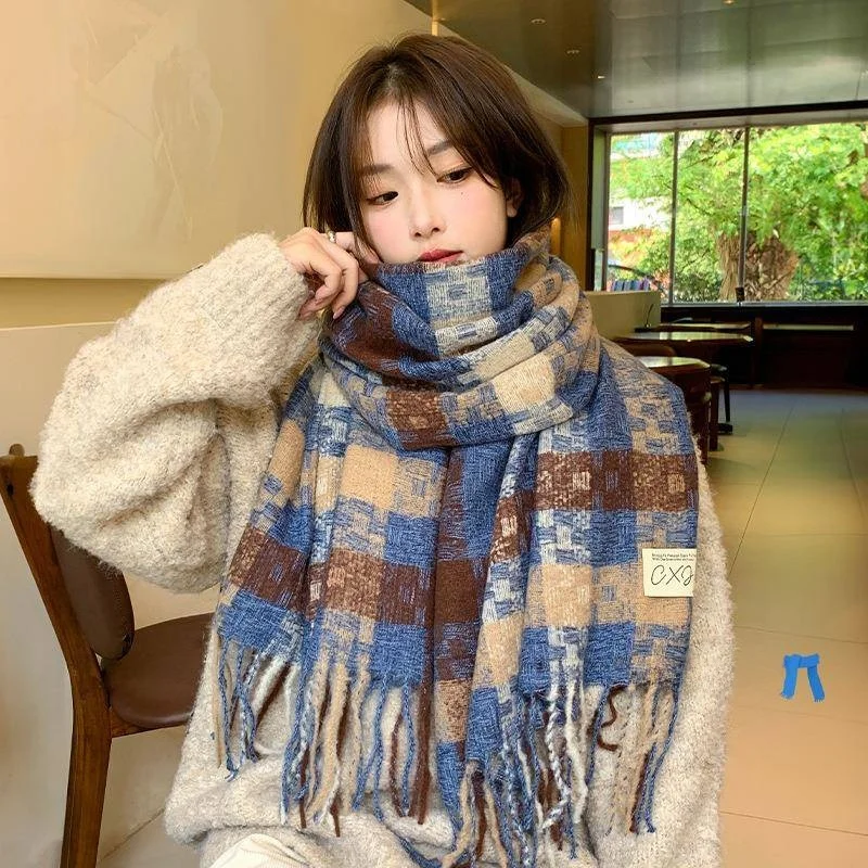 

Thick Plaid Scarf Women's Winter Warm Korean Style Neck Warmer Men's Gift Autumn Winter High End Atmosphere New Model Yangjing