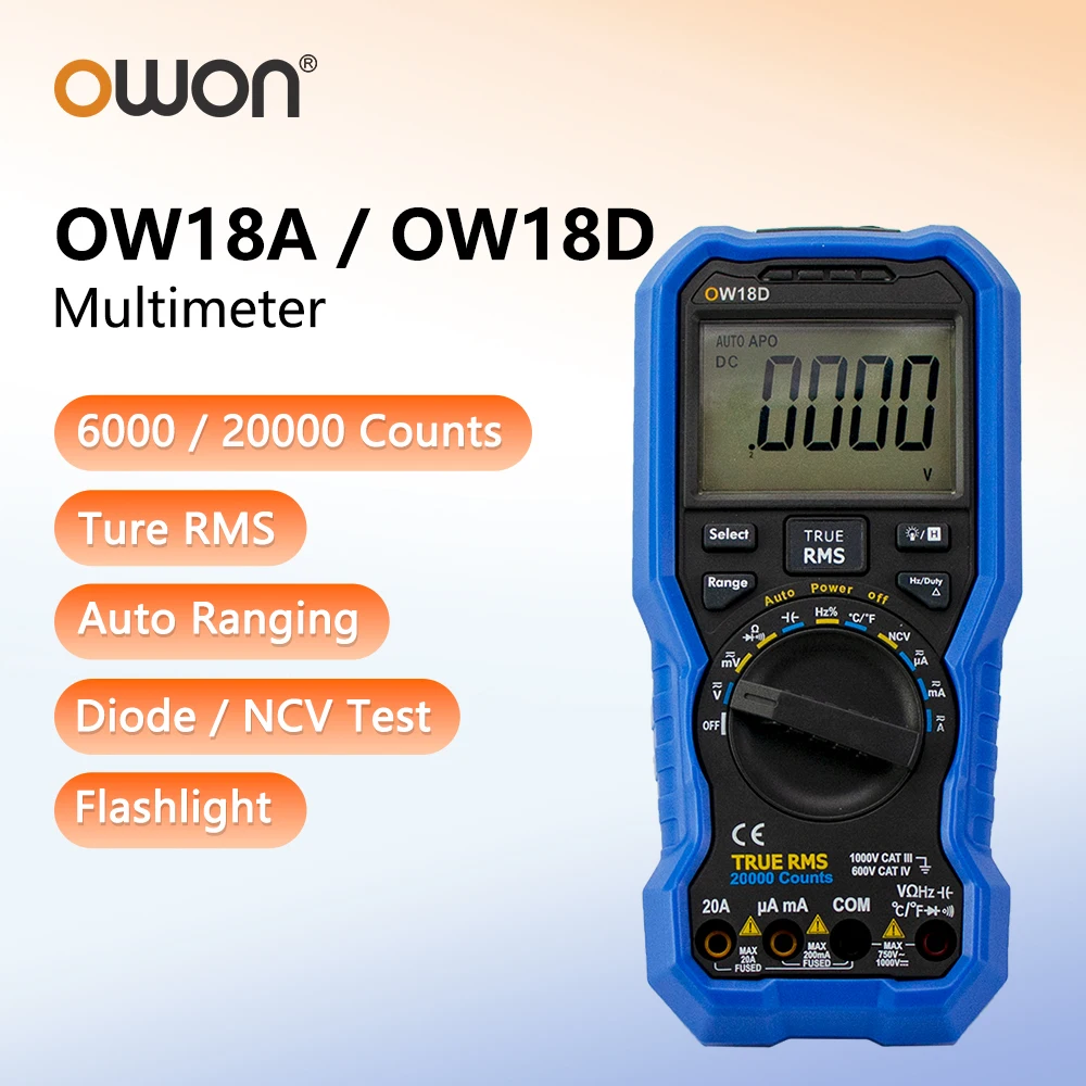 OWON OW18 Series 3 In 1 Multimeter True RMS Measurement Thermometer & Data Logger APP Remote Transfer NCV Non-contact Voltage