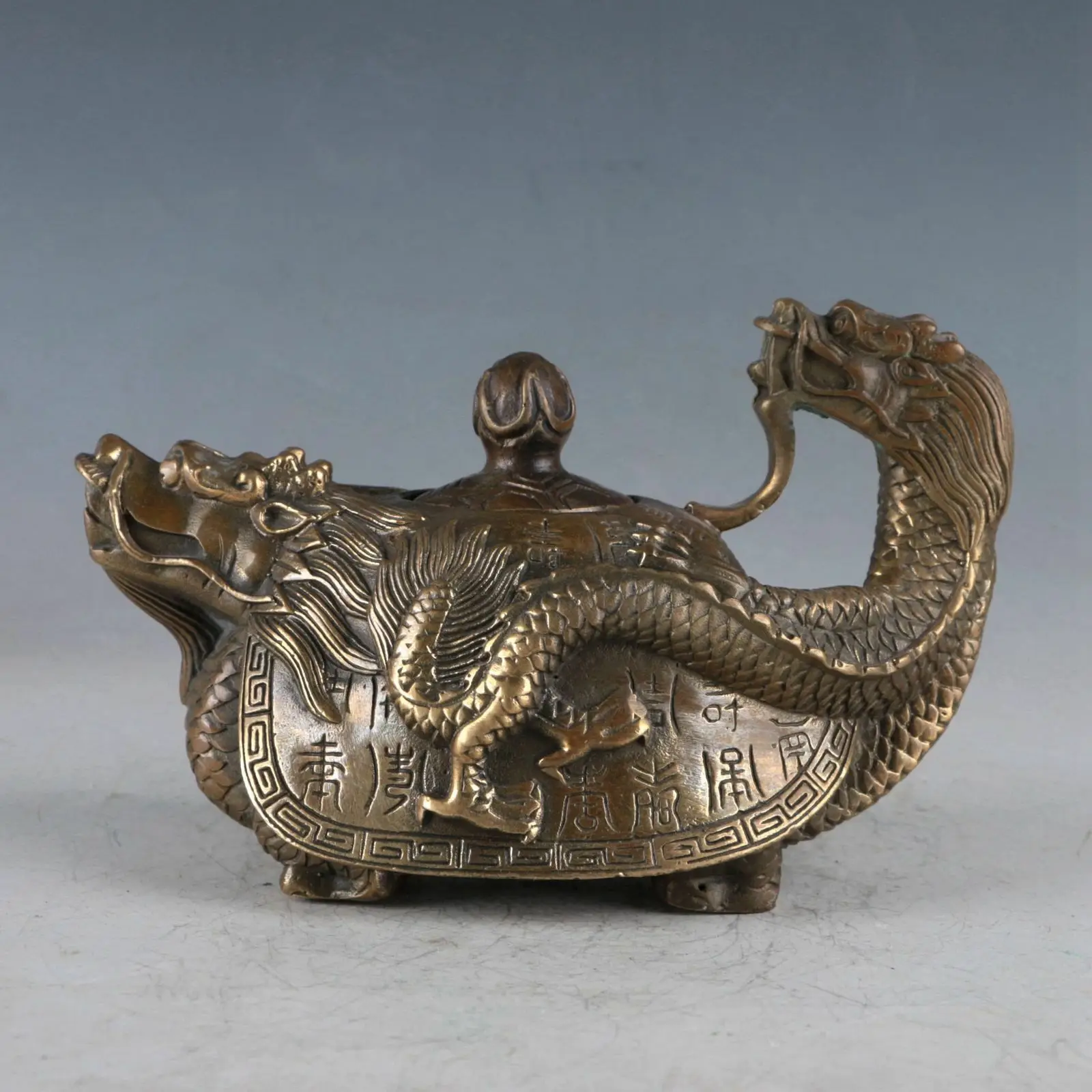 

COLLECTIBLE CHINESE OLD RARE BRASS DRAGON TURTLE TEAPOT MADE DURING