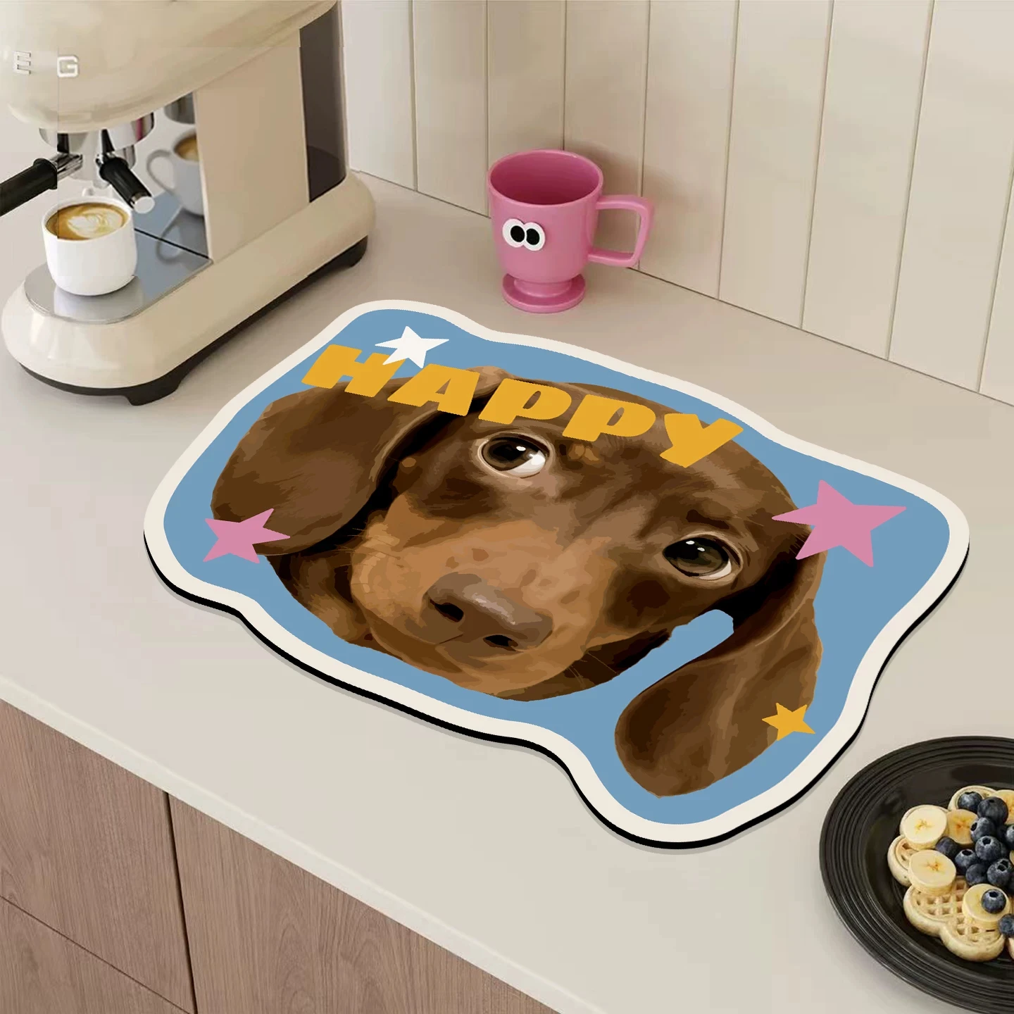 Colorful Patch Floral Print Dish Drain Pad Non Slip Heat Insulation Kitchen Counter Mat for Coffee Maker Plate Cup Drying