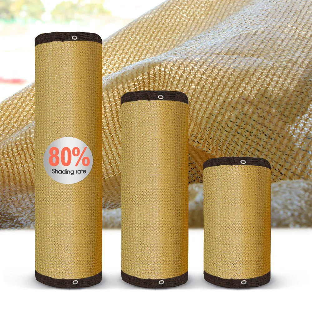 80% Shading Rate HDPE Beige Shadow Net Outdoor Terrace Shading Mesh for Summer Gazebo Garden Sunscreen Shielding Awning Cloth