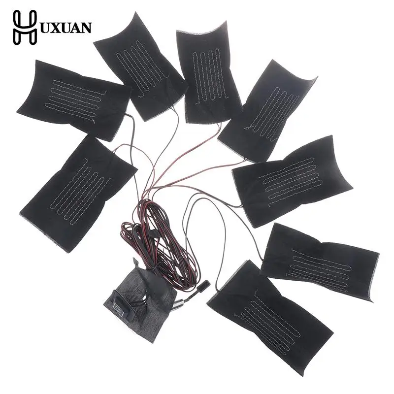 1set 8in1 USB Clothes Heater Pad With 3 Gear Adjustable Temperature Electric Heating Sheet Heating Warmer Pad For Vest Jacket