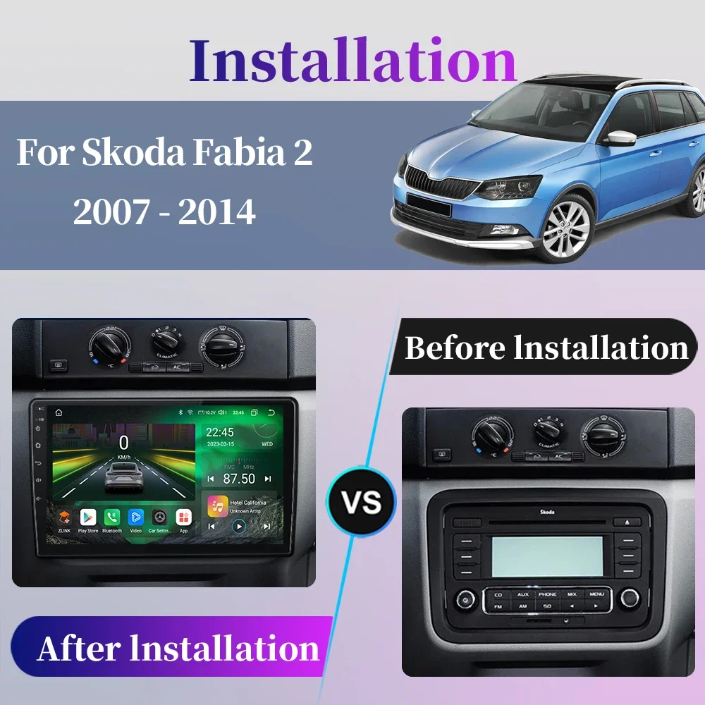 For Skoda Fabia 2 2007 - 2014 Car Radio Android Multimedia Video Player Navigation GPS Carplay Touch Screen Auto Stereo WIFI DSP