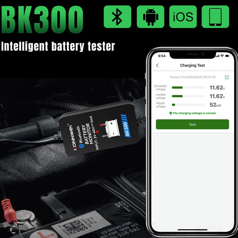 

KONNWEI BK300 12 В 24 В автомобильный/грузочный аккумуляторный тестер монитор сигнала зарядка инструменты для тестирования разряда Bluetooth 5,0 для iOS/Android