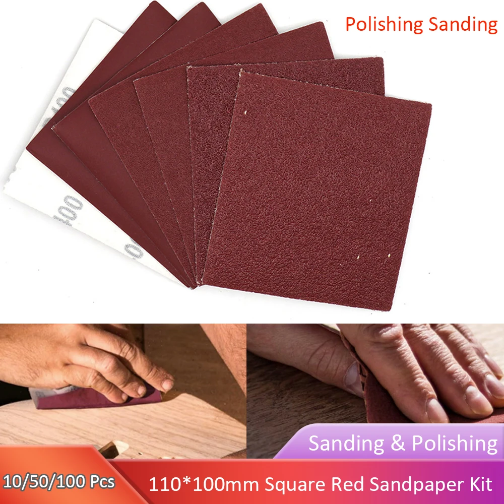 10/50/100Pcs 110x100mm 샌드페이퍼 플로킹 샌딩 패드 40-1000 그릿 샌드페이퍼 목재 금속 Cae 벽용 연마 연마 도구