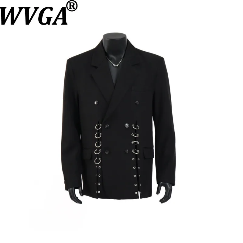 WVGA Autumn New Men's Heavy Industry Double-Row Metal Ring Buckle Blazer Niche Personalized Design Long-Sleeve Jacket Ins W27783