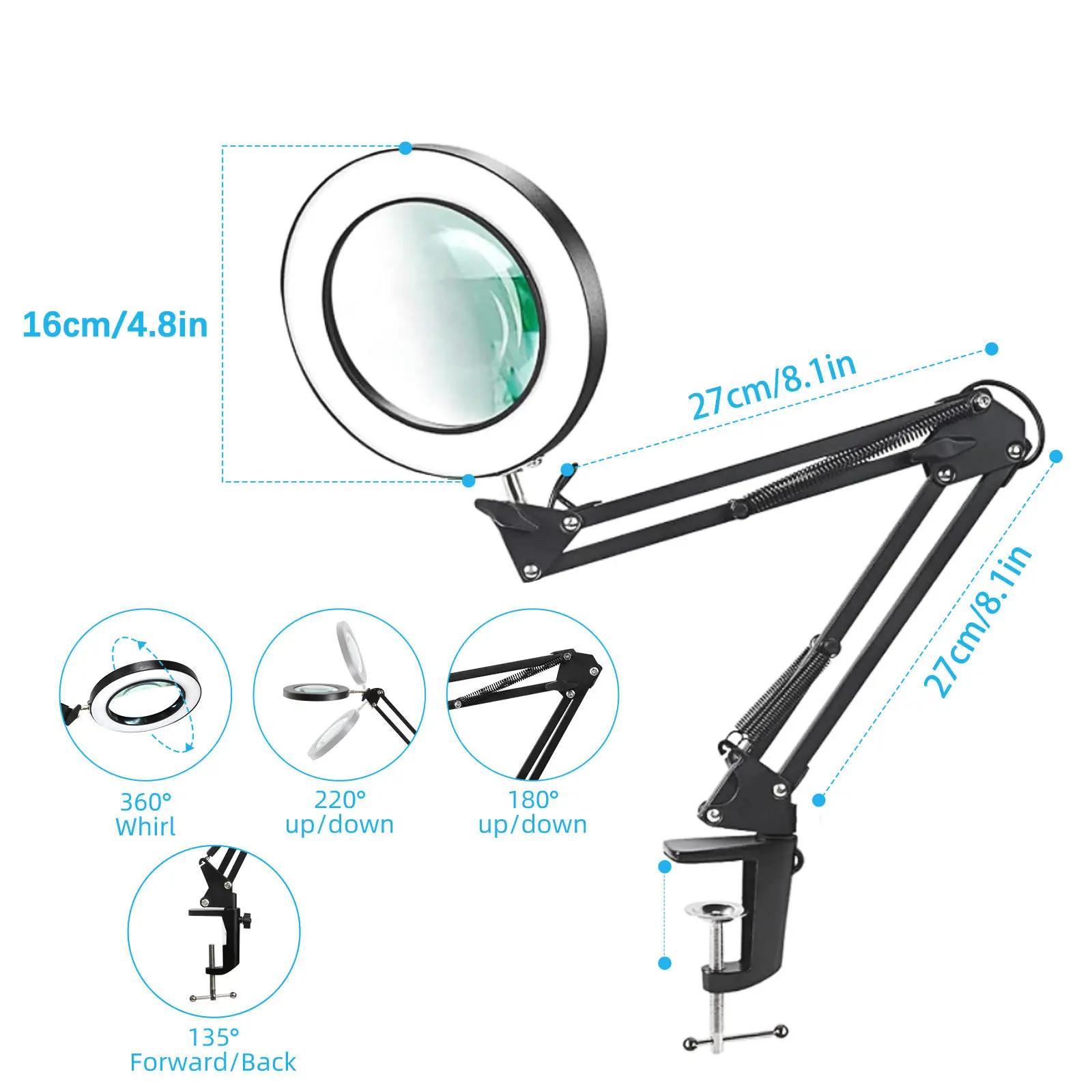 Dimmable LED Desk Lamp with Magnifier Double Head USB Reading Light for Office Computer Monitor Screen Architect Eye Protection