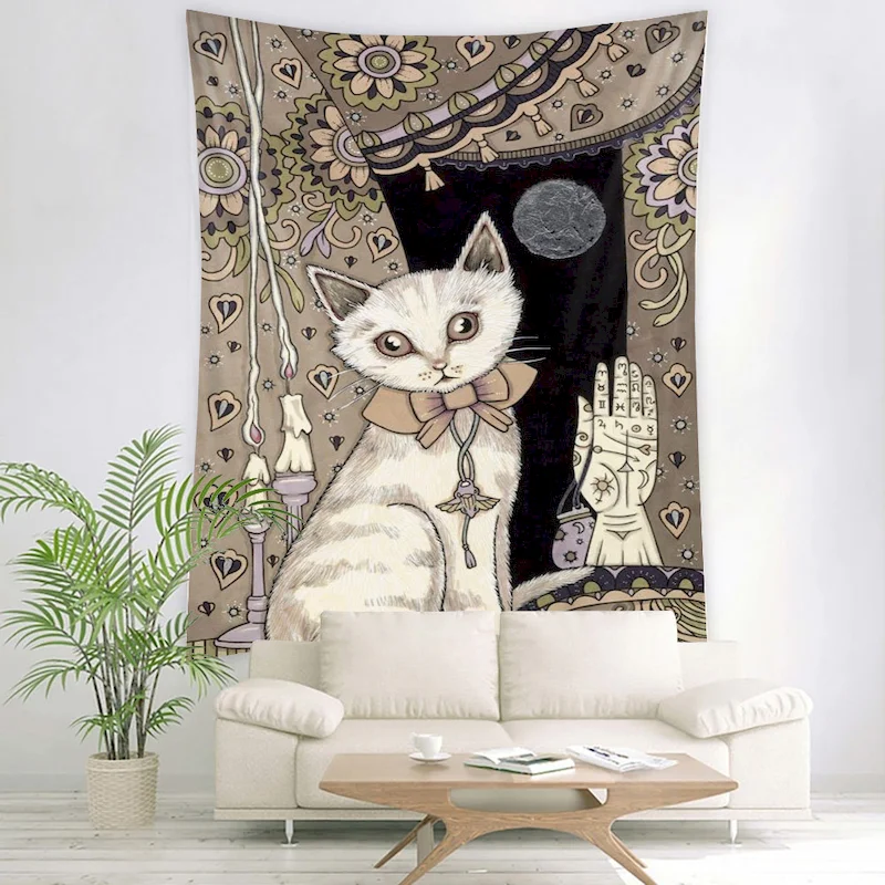 VIKAMA Cat Moon Palmistry Decor Aesthetic Tapestry Wall Hanging Indie Room Home Decor Art Aesthetic Room Decor