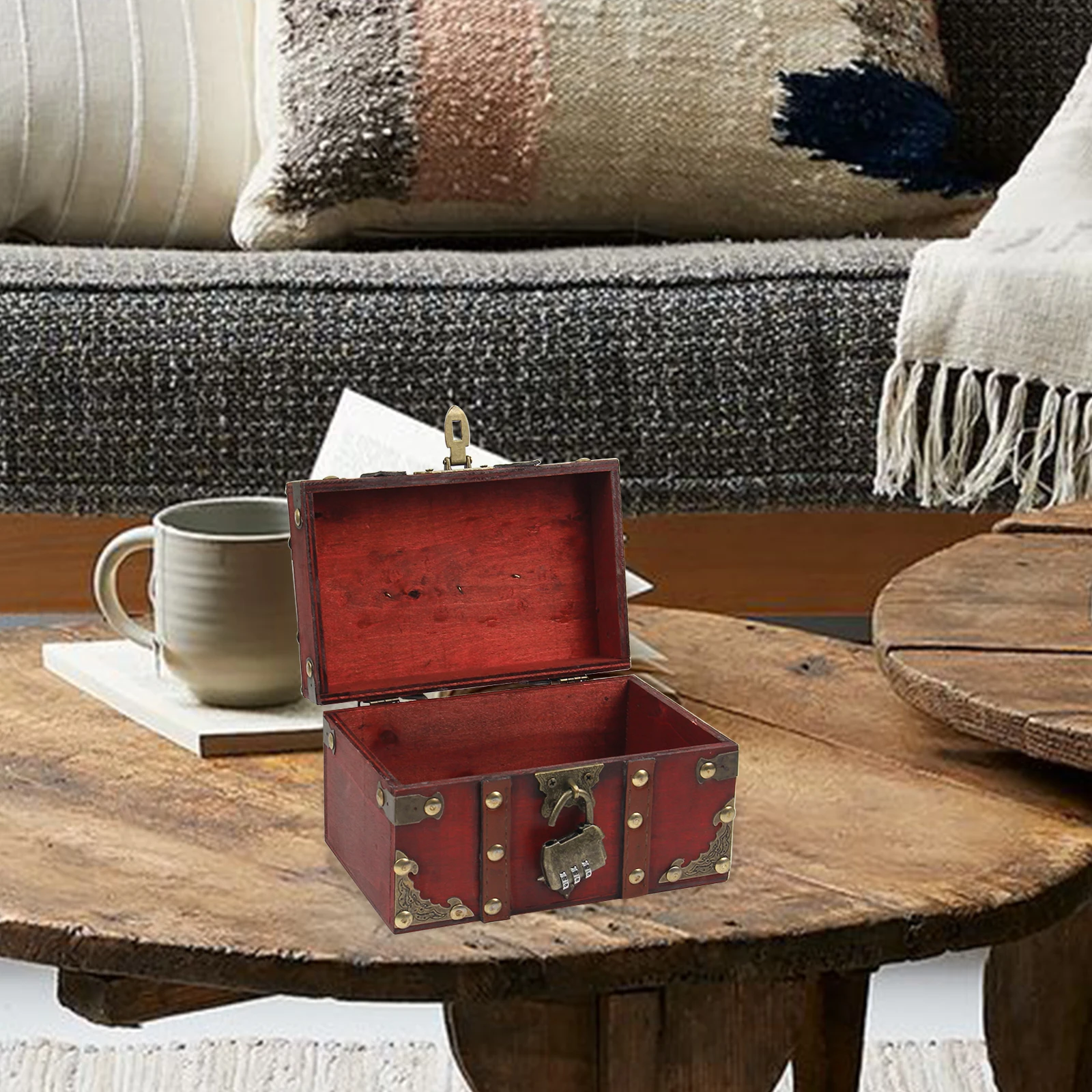 

Treasure Chest Vintage Wooden Jewelry Box With Combination lock Vintage Decorative Treasure Chest with Lock Home Decoration