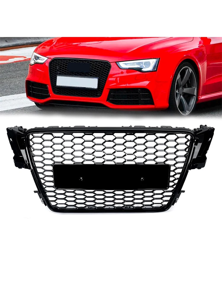 RS5 Style Bumper Grille voor Audi A5/S5 B8 8T 2008-2012 Auto Voorbumper Honingraat Mesh Racing Grill Kap Glanszwart - afbeelding 2