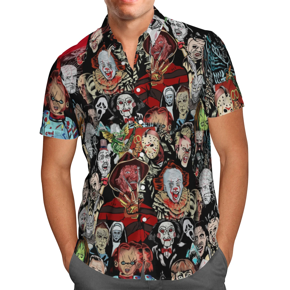 Hawaiian men's short sleeve shirt, large street clothes, 3D, Halloween terror, beach, summer, 5XL, Homme2022