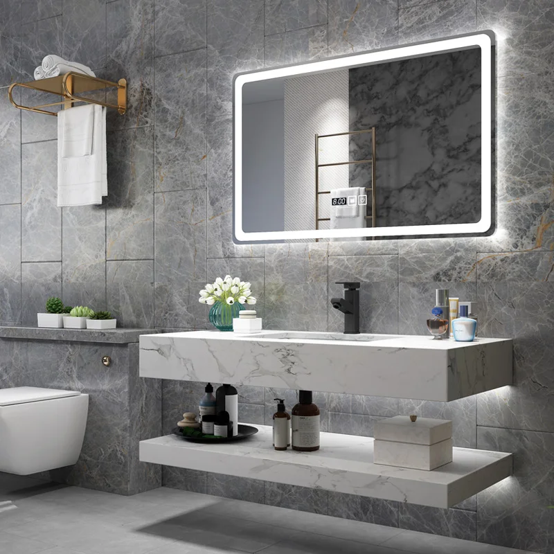 Rock slab integrated basin bathroom cabinet combination modern simple bathroom hand wash face wash table bathroom cabinet