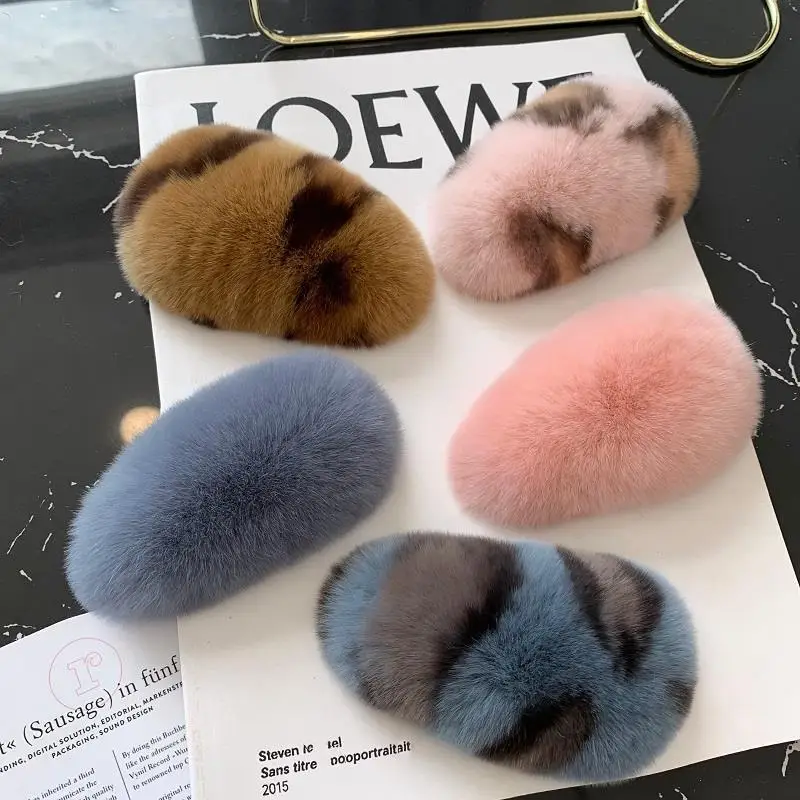 Autumn and Winter Leopard Print Furry Hairpin Korean Super Fairy Plush Hair Accessories Rabbit Fur Super Cute Fur BB Side Clip