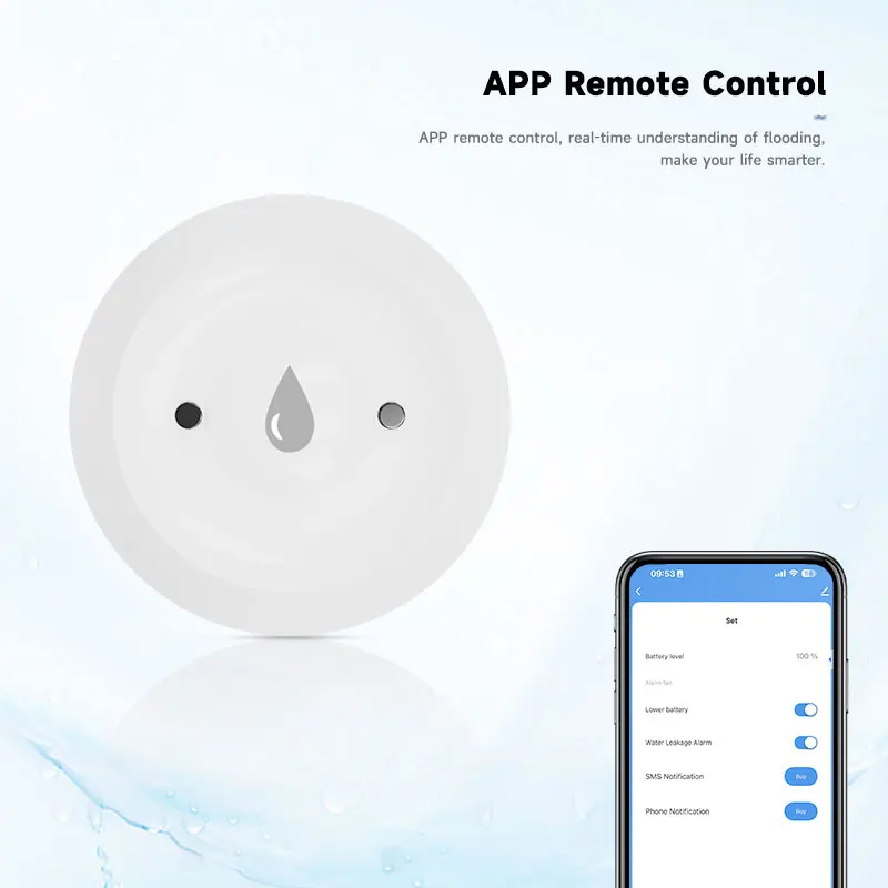 Tuya Smart para Zigbee Sensor de agua Detector de fugas de agua de inundación aplicación monitoreo remoto soporte asistente de hogar Zigbee2mqtt