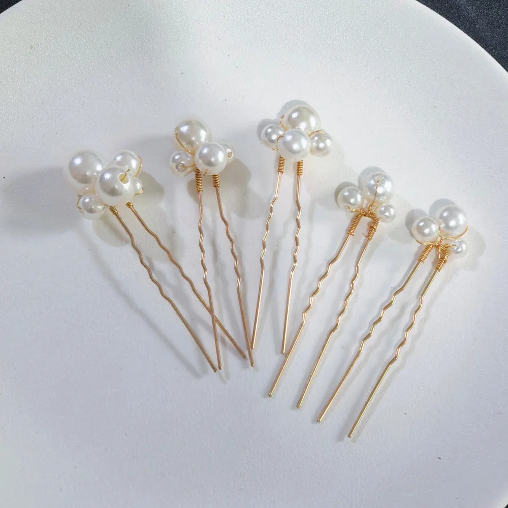 Pearl Crystal Hair Pins Comb Set Bridal Wedding Hair Accessories Handmade U-shaped Hairpins air Comb for Bridesmaids,Prom view 6