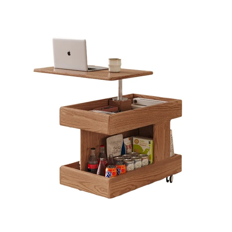25 movable solid wood edge tables, living room sofa small apartment multi-functional lifting coffee table cart balcony