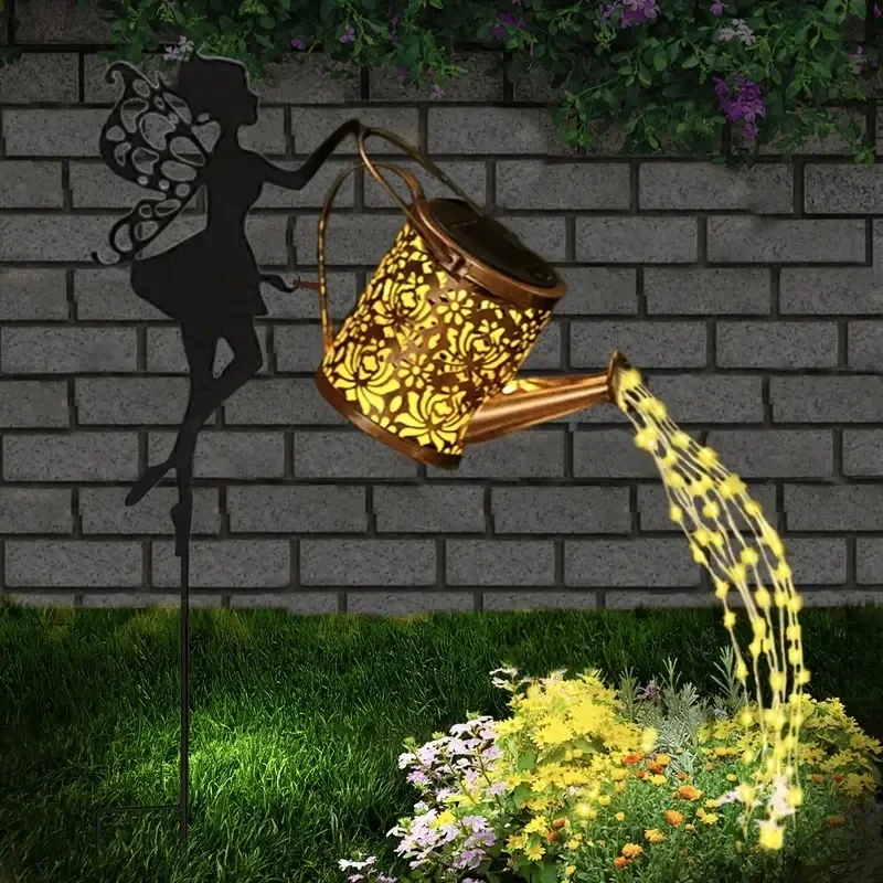 2025 New 1PC Solar Watering Can Lights, Outdoor Waterfall Garden String Fairy Lights, Solar Kettle Projection Light
