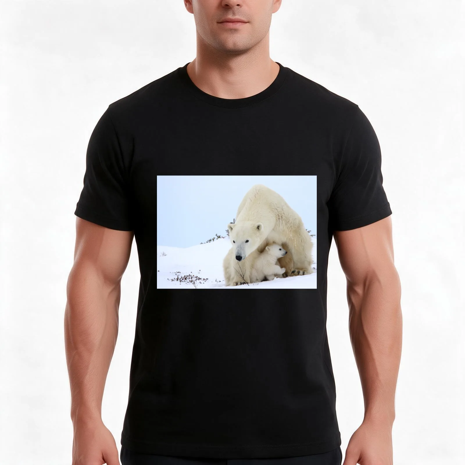 Mother plar bear watching over potential hazards T-Shirt Summer Casual Cotton Tee Oversized Streetwear Tops Unisex Men Women