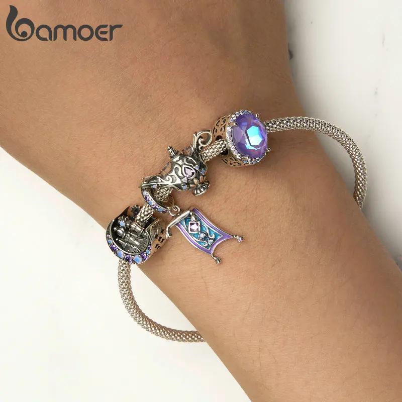 Bamoer 925 Sterling Silver Magic Carpet Pendant Moonlight Castle Zircon Charm for Women Anniversary DIY Fine Jewelry Gift