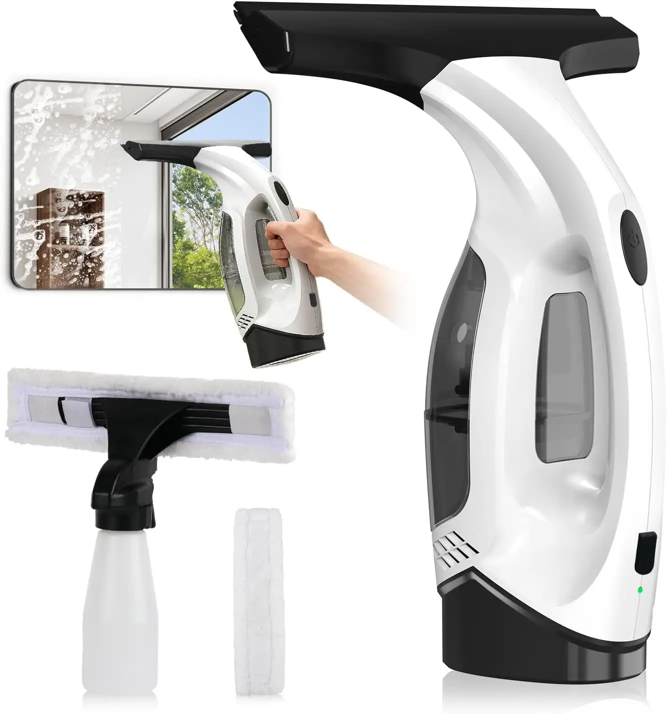 2026 New Upgrade Window Vacuum Squeegee Cordless, 2000Pa Electric Window Cleaner Tool with 2200mAh & 150ml Water Collection Tank