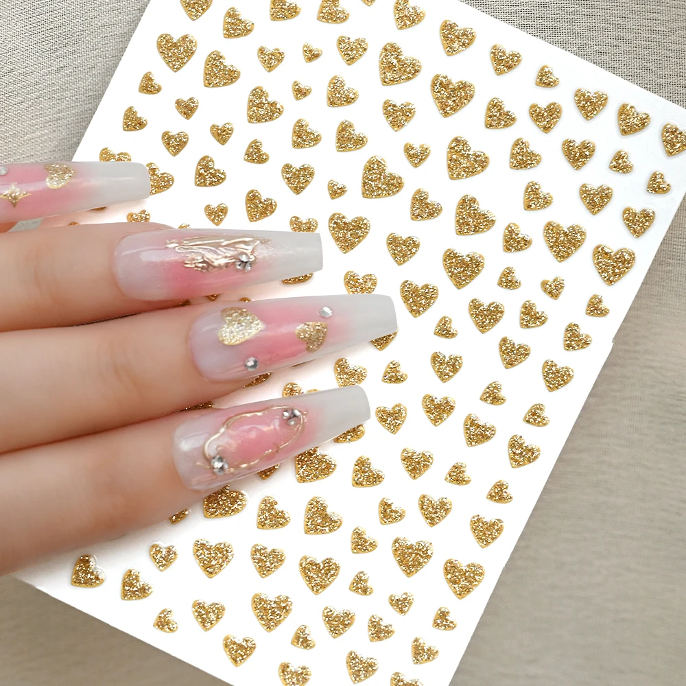 1 stücke Shiny Mini Liebe Patten Nail art Aufkleber Glitter Rot Lila Goldene Herz Nagel Aufkleber Frauen Süße Valentinstag maniküre