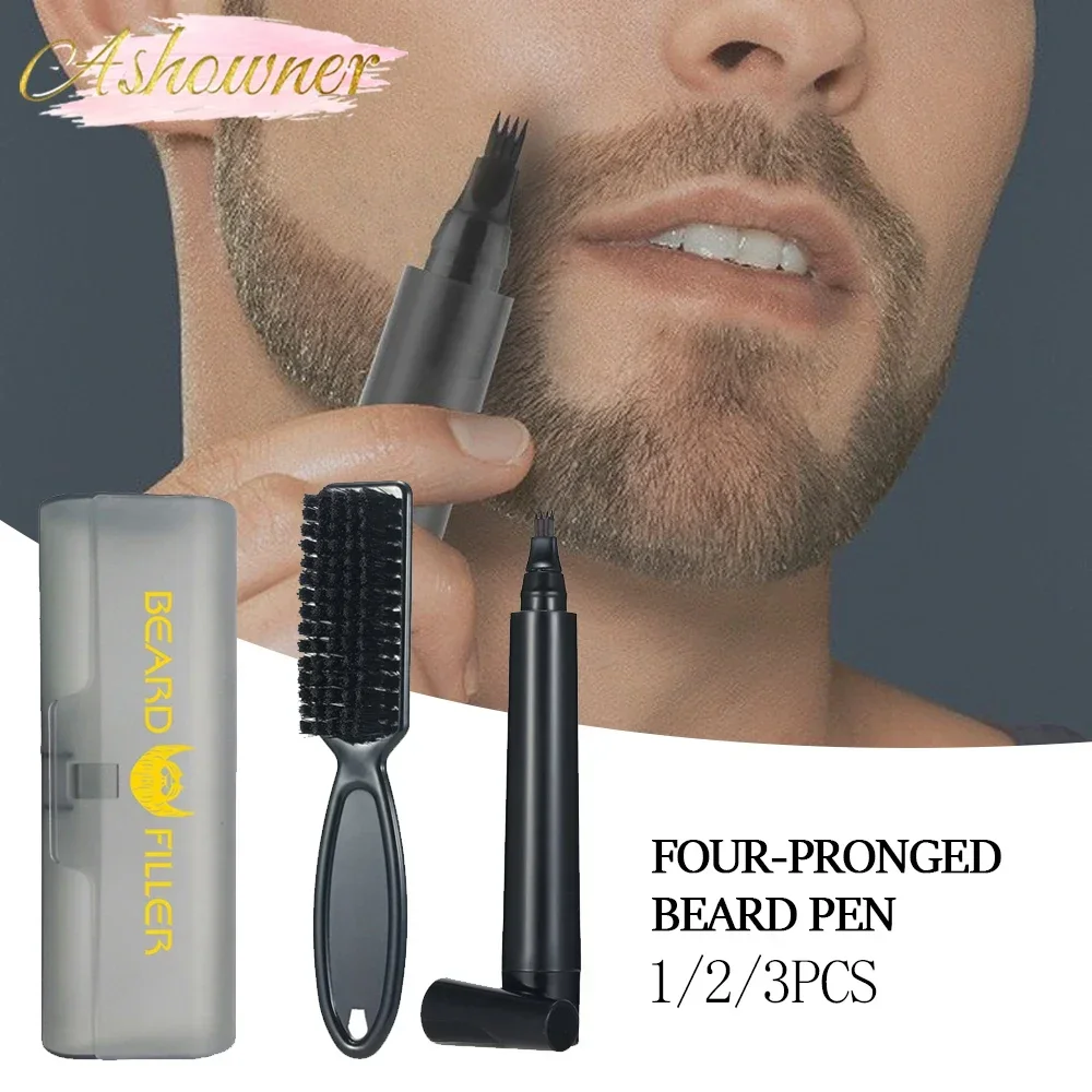 Waterproof Beard Pen Beard Filler Pencil And Brush Beard Enhancer Lasting Repair Moustache Coloring Shaping Tools Hair Pencil