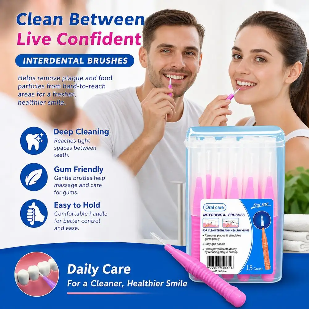 15PCS Interdental Brushe Ultra Fine Brush Head for Cleaning Interdental Residue Orthodontic Dental Tooth Brush Oral Hygiene Tool