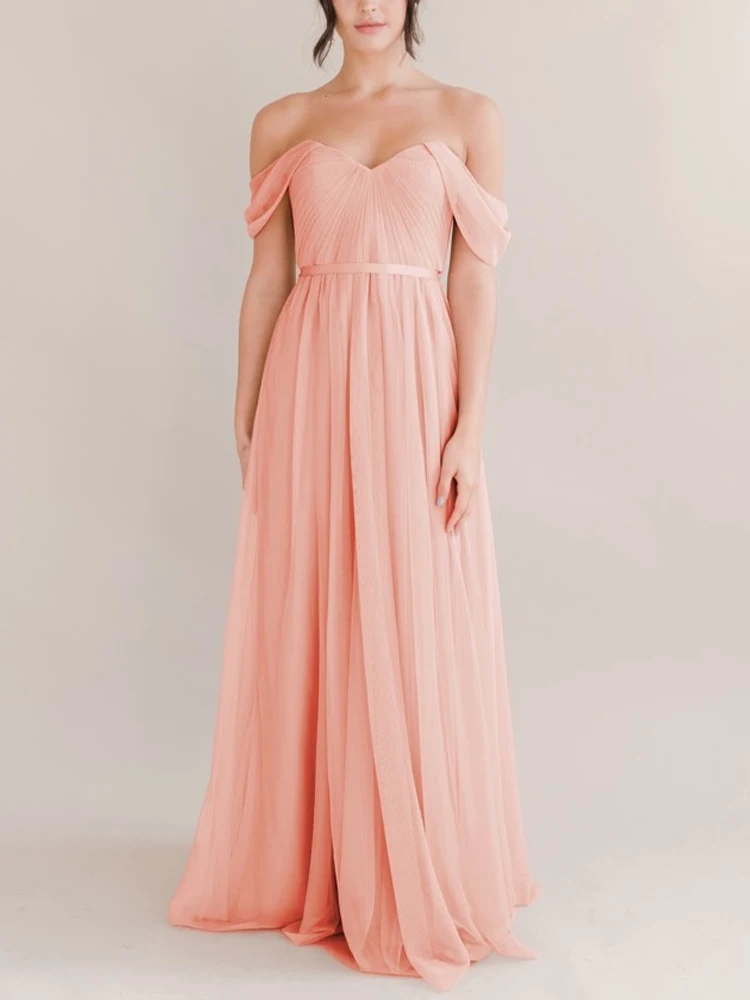 Women's one shoulder high-end elegant chiffon evening dress design flowing drape long bridesmaid formal prom party dress