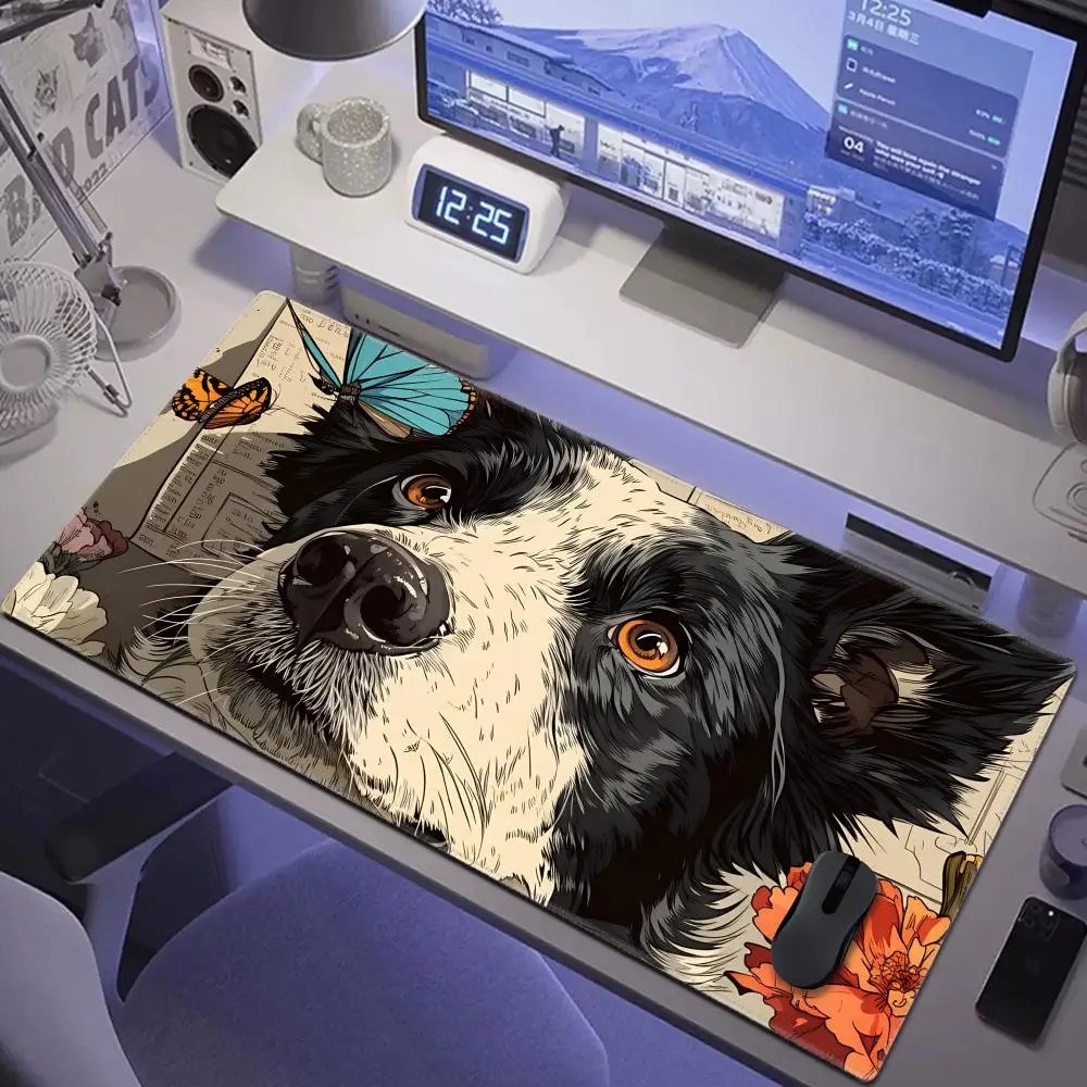 

HYBXAXC Border Collie Desk Mat, Large Gaming Mouse Pad, Cute Dog Butterfly Waterproof Desk Blotter