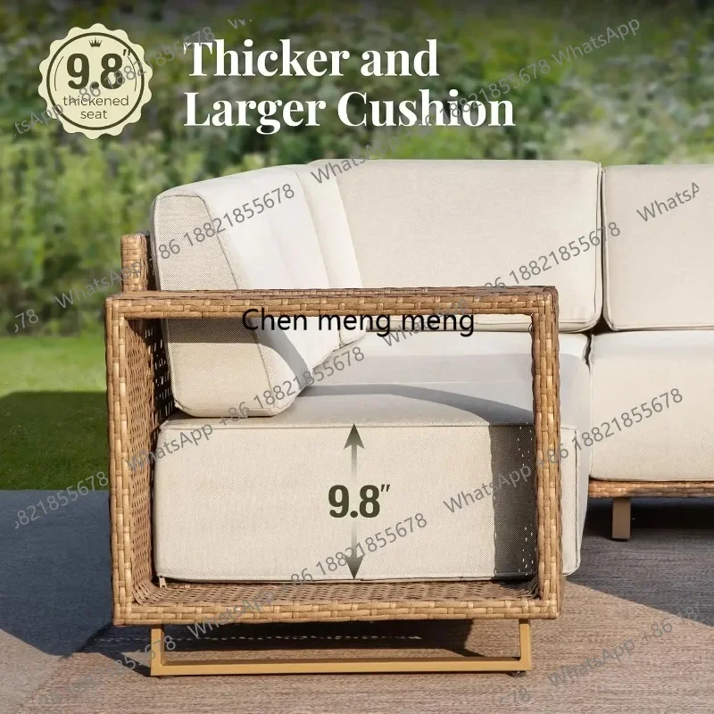 RR Outdoor Patio Furniture Set, 6 Piece Sectional Rattan Wicker Sofa Couch, Outdoor Conversation Sets with 10