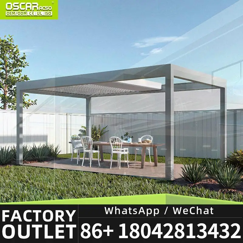6x3 m Exterior Bioclimatic Remote Controlled Louvered Roof Pavilion for Outdoor Use in Backyards and Attached to House Louver Pe