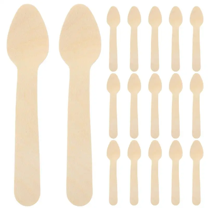 Cuillères en bois jetables, 100 pièces, cuillères de dégustation organique, cuillère en bois biodégradable, cuillère à Dessert pour gâteau, cuillère à crème glacée 9.5x1.9cm