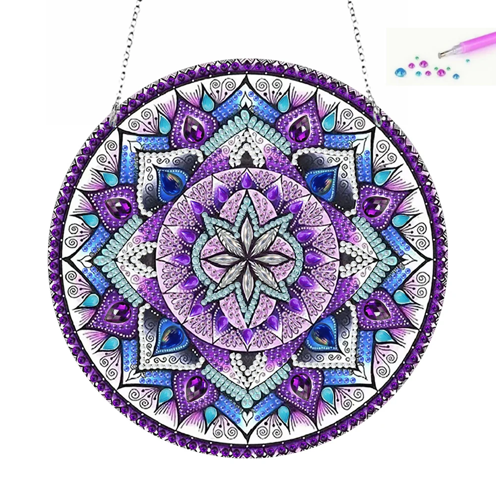 1 exquisite DIY artificial wooden diamond painting pendant with colorful patterns - decorating windows, homes, gardens, and hol