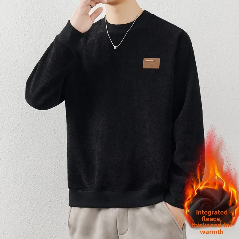

Мужской повседневный утепленный вязаный свитер-поло с круглым вырезом для осени и зимы, комфортный, дышащий, базовый слой